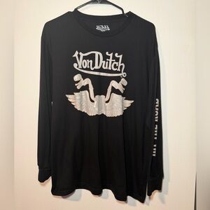 Von Dutch Black Long Sleeve Shirt with Silver Wing Design
